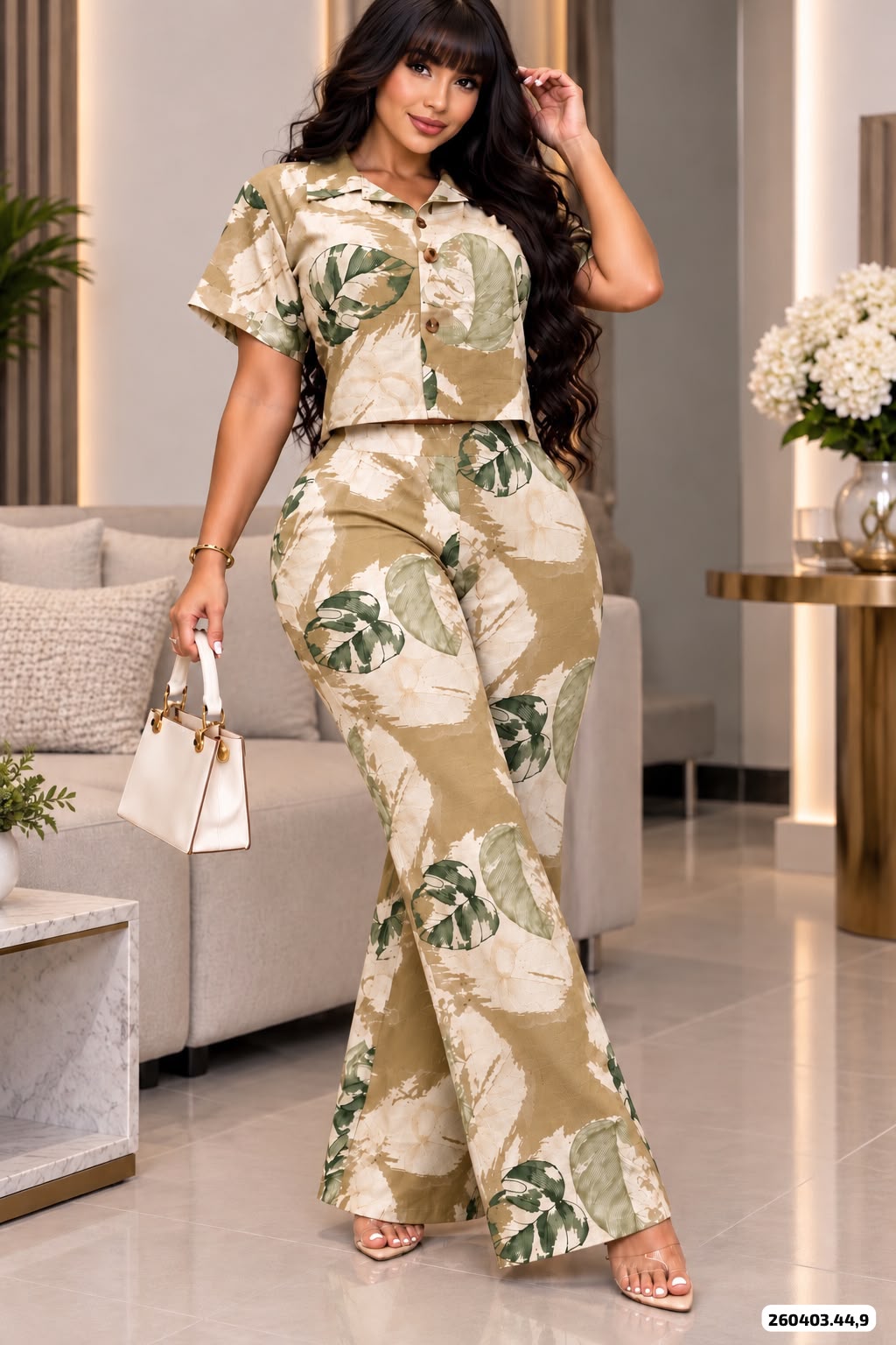 CONJUNTO ESTAMPADO MANGA CON CUELLO Y BOTONES - 260403